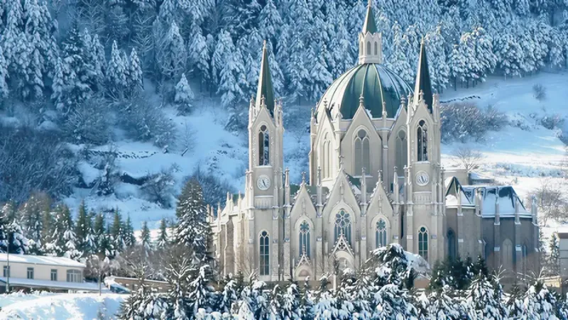 The Sanctuary of Our Lady of Sorrows at Castelpetroso among the rocks